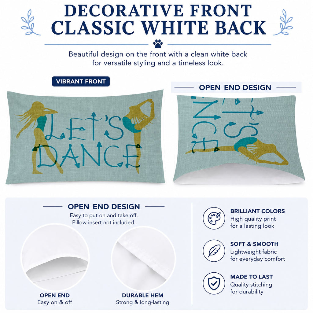 Let's Dance Linen Teal Standard Pillowcase Lightweight Super Soft Easy Care Decorative Artwork Pillowcase, Standard
