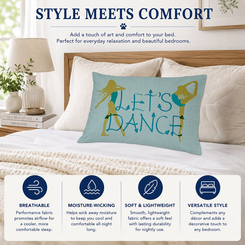Let's Dance Linen Teal Standard Pillowcase Lightweight Super Soft Easy Care Decorative Artwork Pillowcase, Standard