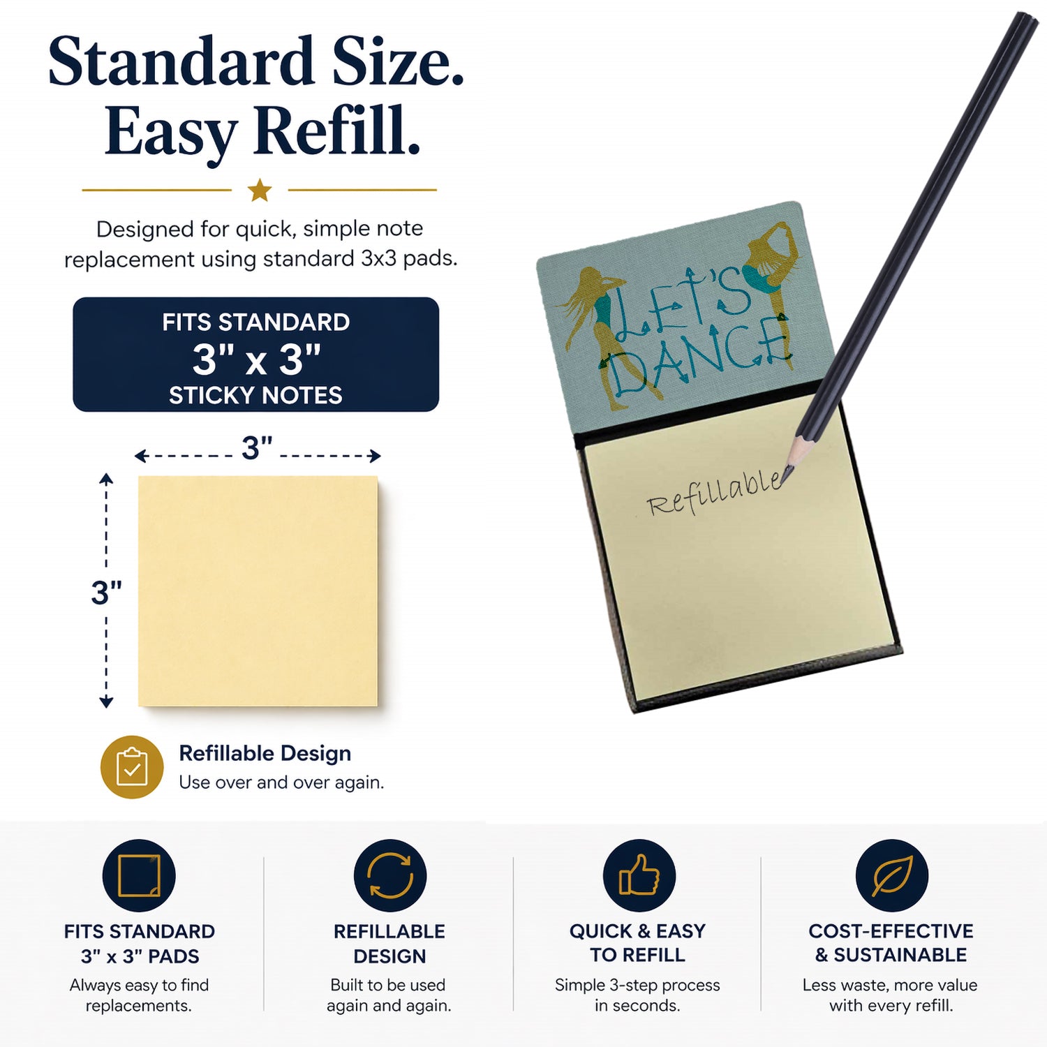 Let's Dance Linen Teal Watercolor Sticky Note Holder Refillable Dispenser Desk Accessory 3x3 Pad Gift