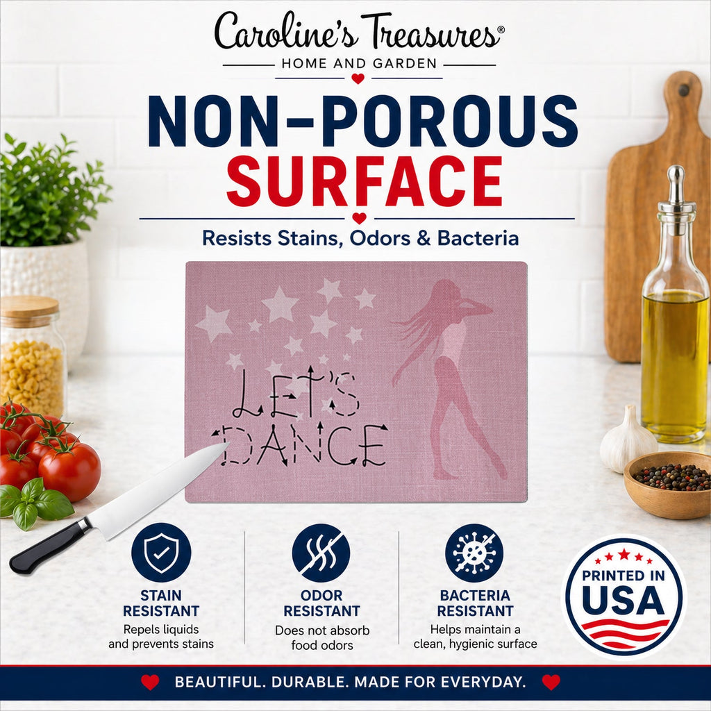 Let's Dance Linen Pink Cutting Board Tempered Glass Kitchen Cutting Surface, Heat Resistant Chopping, Non-Slip Feet, Food Prep & Serving