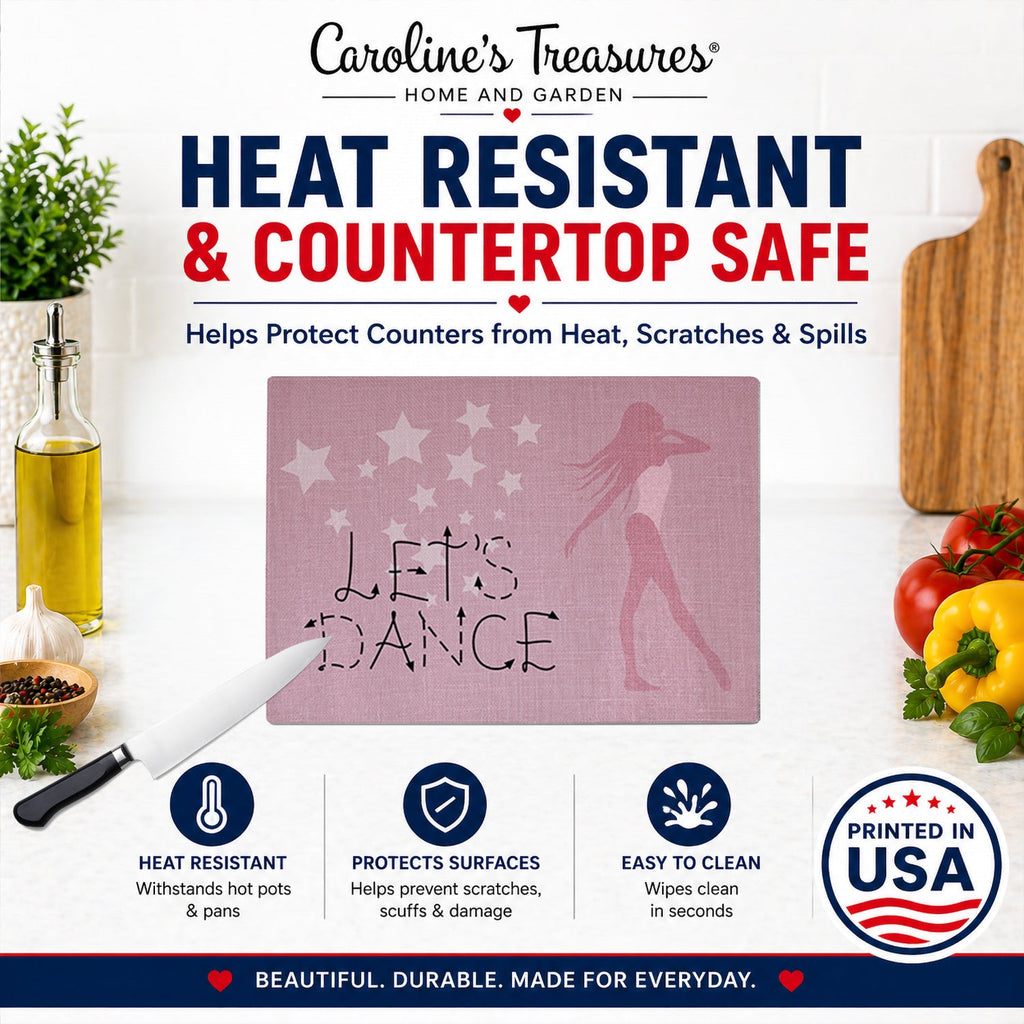 Let's Dance Linen Pink Cutting Board Tempered Glass Kitchen Cutting Surface, Heat Resistant Chopping, Non-Slip Feet, Food Prep & Serving