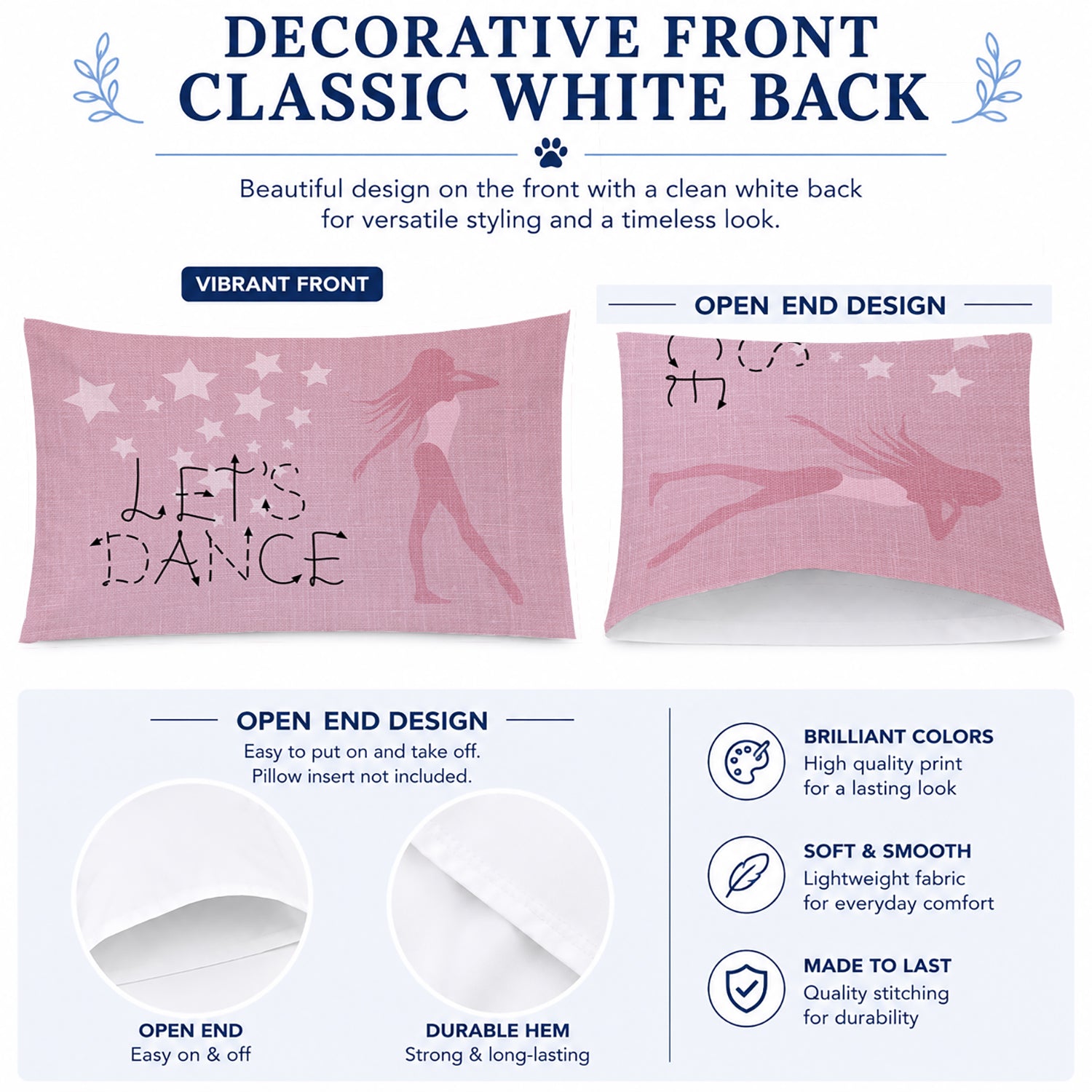 Let's Dance Linen Pink Standard Pillowcase Lightweight Super Soft Easy Care Decorative Artwork Pillowcase, Standard