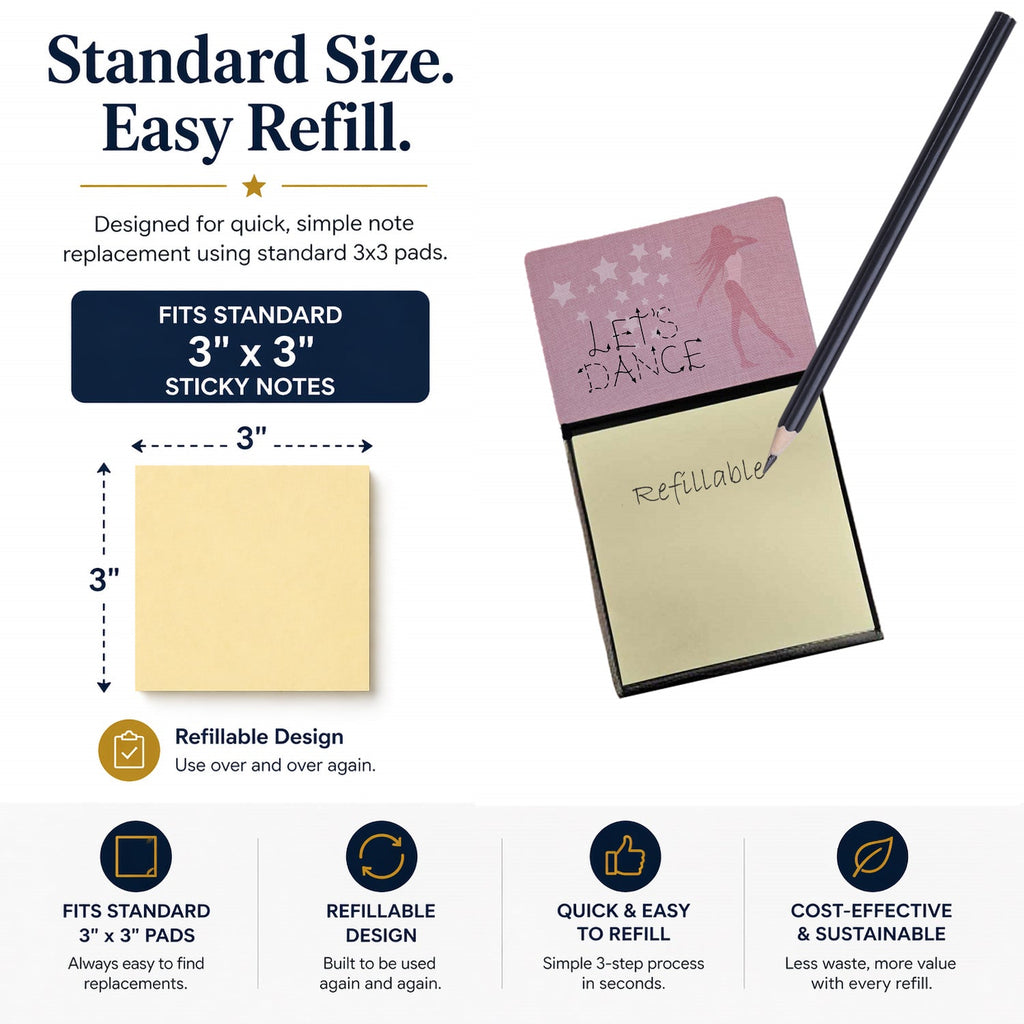 Let's Dance Linen Pink Watercolor Sticky Note Holder Refillable Dispenser Desk Accessory 3x3 Pad Gift