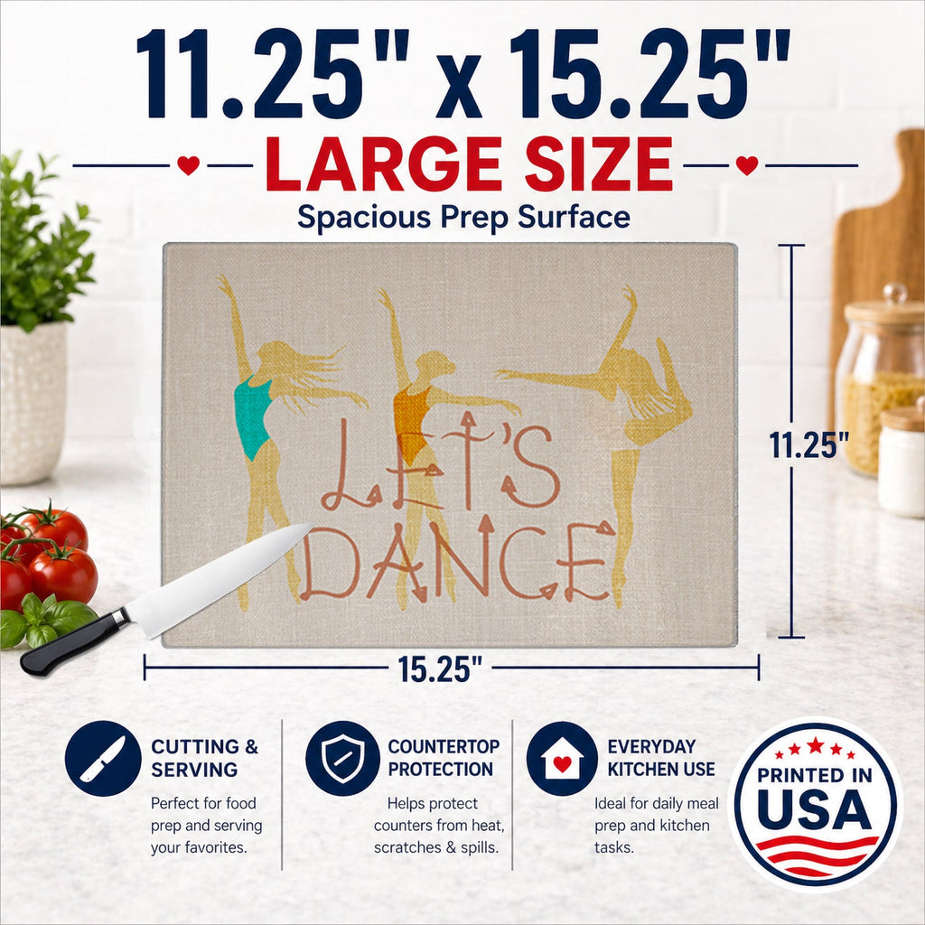 Let's Dance Linen Light Cutting Board Tempered Glass Kitchen Cutting Surface, Heat Resistant Chopping, Non-Slip Feet, Food Prep & Serving