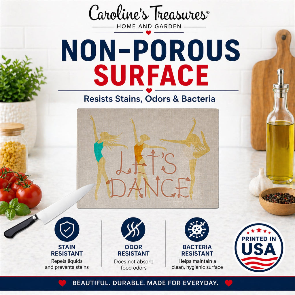Let's Dance Linen Light Cutting Board Tempered Glass Kitchen Cutting Surface, Heat Resistant Chopping, Non-Slip Feet, Food Prep & Serving