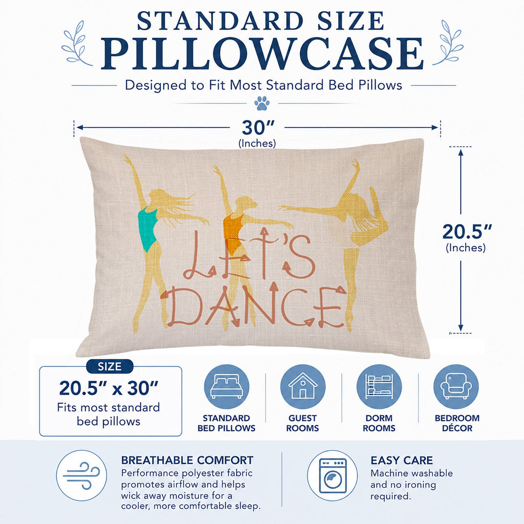 Let's Dance Linen Light Standard Pillowcase Lightweight Super Soft Easy Care Decorative Artwork Pillowcase, Standard