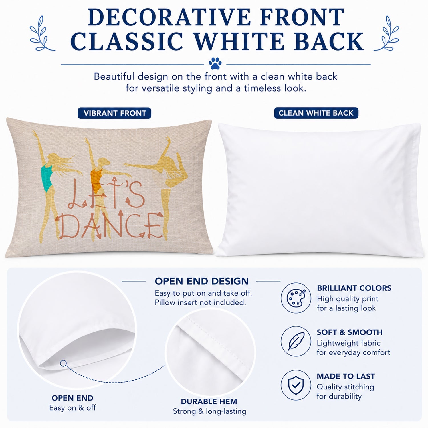 Let's Dance Linen Light Standard Pillowcase Lightweight Super Soft Easy Care Decorative Artwork Pillowcase, Standard