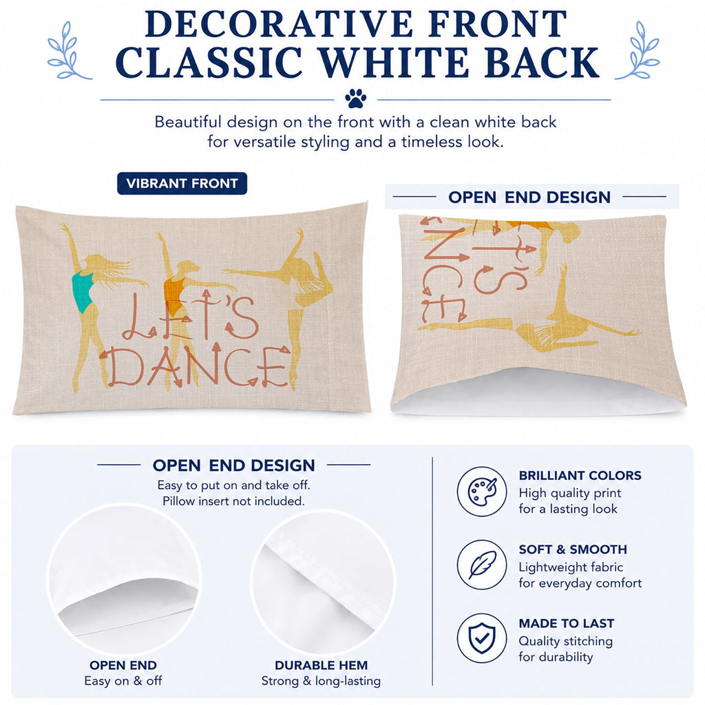Let's Dance Linen Light Standard Pillowcase Lightweight Super Soft Easy Care Decorative Artwork Pillowcase, Standard