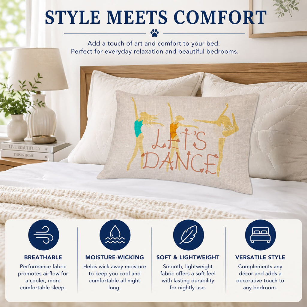 Let's Dance Linen Light Standard Pillowcase Lightweight Super Soft Easy Care Decorative Artwork Pillowcase, Standard