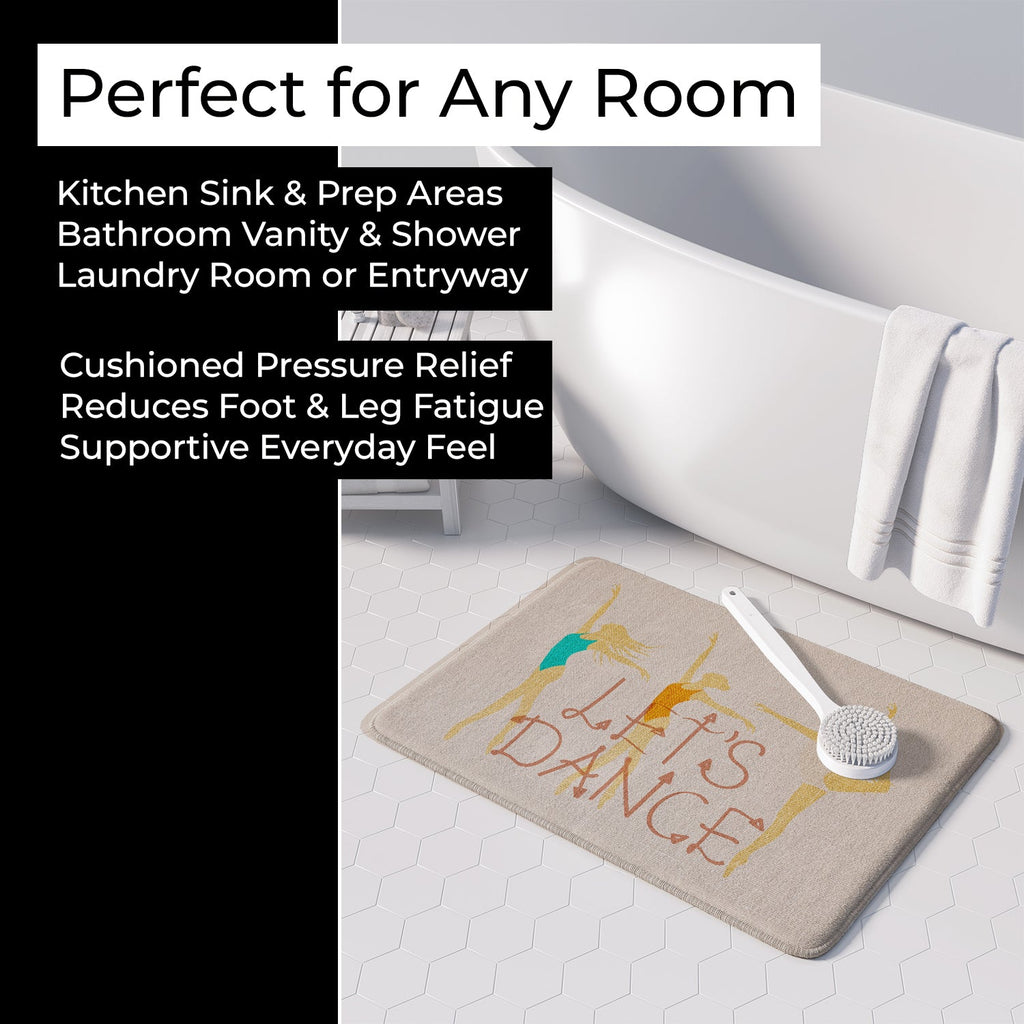 Let's Dance Linen Light Memory Foam Kitchen Mat Machine Washable Anti-Fatigue Cushion Comfort Bath or Kitchen Rug
