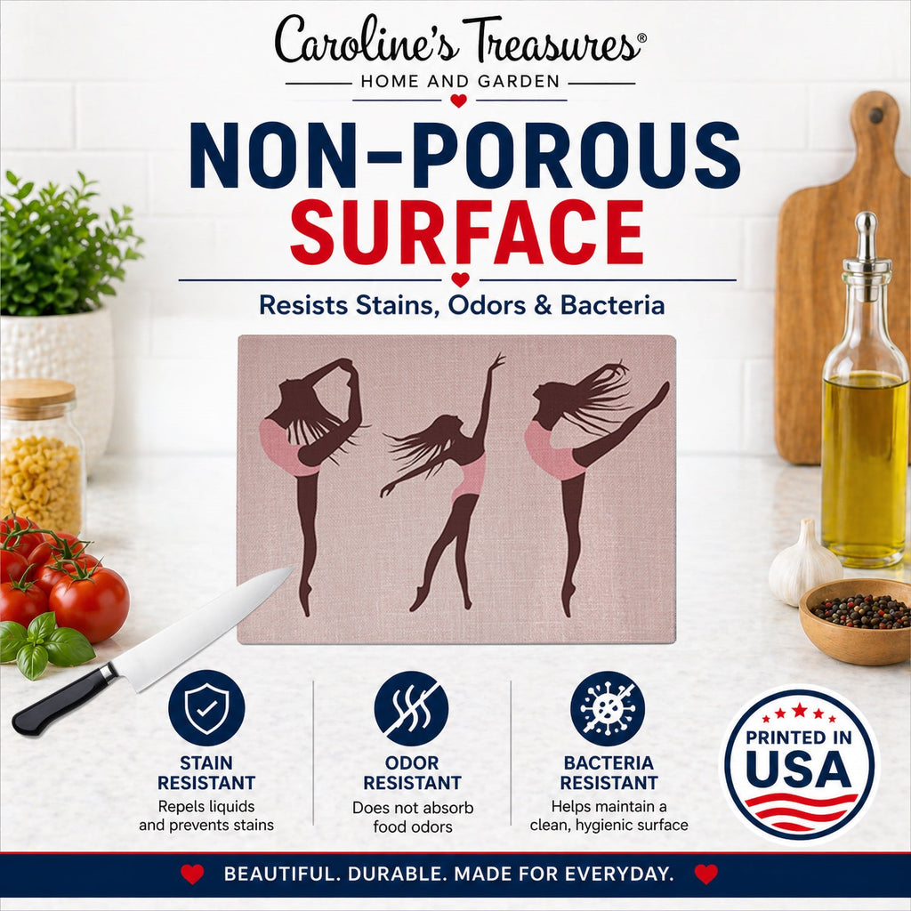 Dancers Linen Pink Cutting Board Tempered Glass Kitchen Cutting Surface, Heat Resistant Chopping, Non-Slip Feet, Food Prep & Serving