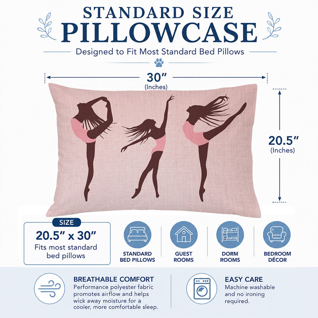 Dancers Linen Pink Standard Pillowcase Lightweight Super Soft Easy Care Decorative Artwork Pillowcase, Standard