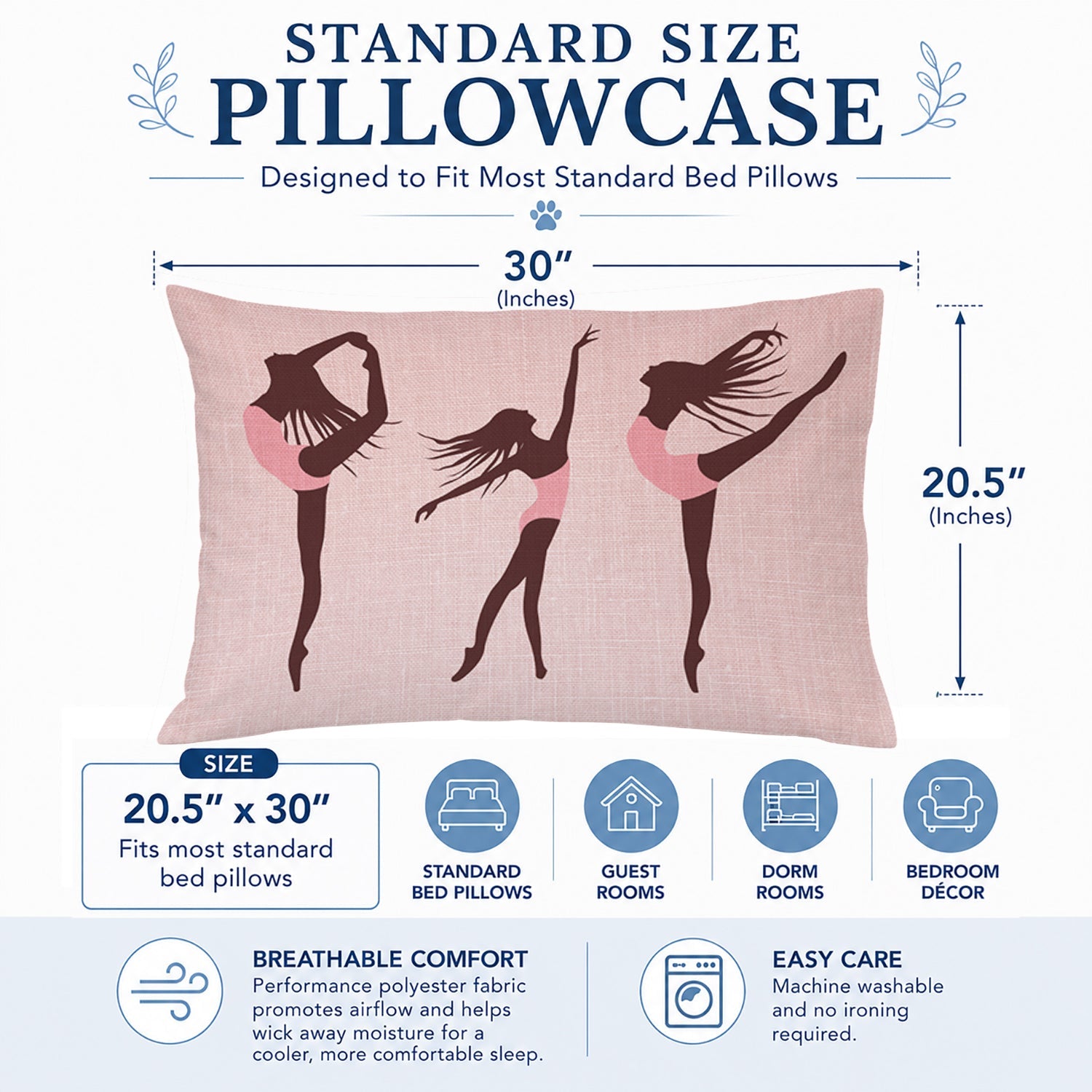Dancers Linen Pink Standard Pillowcase Lightweight Super Soft Easy Care Decorative Artwork Pillowcase, Standard