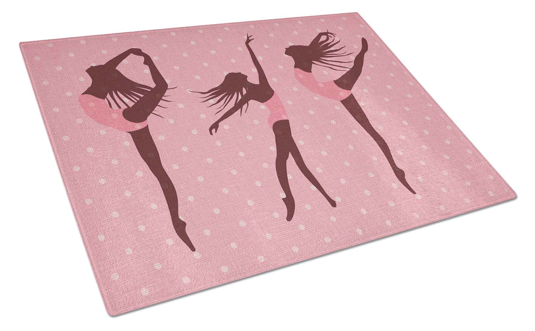 Dancers Linen Pink Polkadots Cutting Board Tempered Glass Kitchen Cutting Surface, Heat Resistant Chopping, Non-Slip Feet, Food Prep & Serving