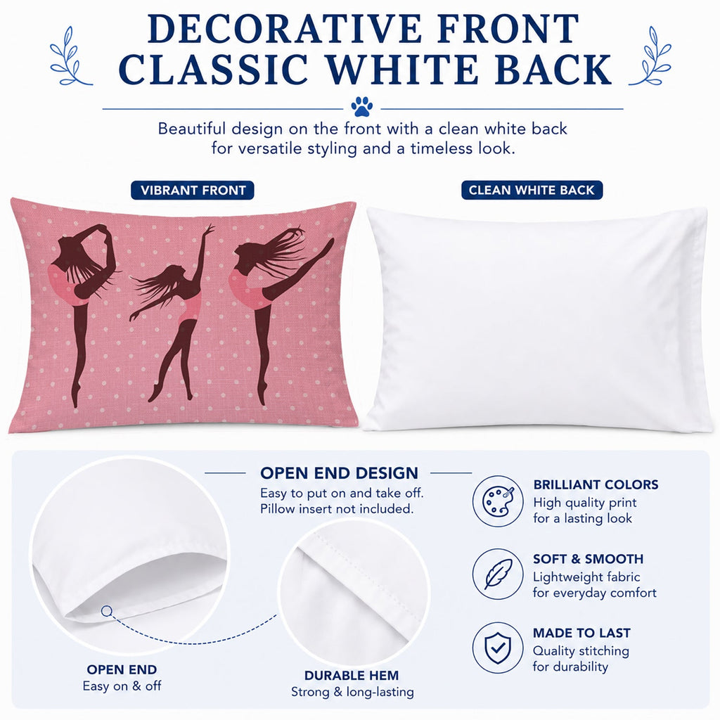 Dancers Linen Pink Polkadots Standard Pillowcase Lightweight Super Soft Easy Care Decorative Artwork Pillowcase, Standard