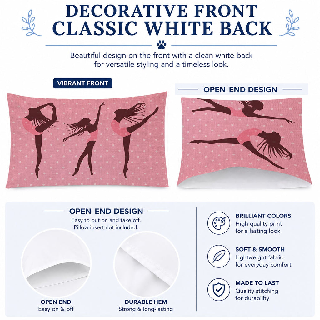 Dancers Linen Pink Polkadots Standard Pillowcase Lightweight Super Soft Easy Care Decorative Artwork Pillowcase, Standard