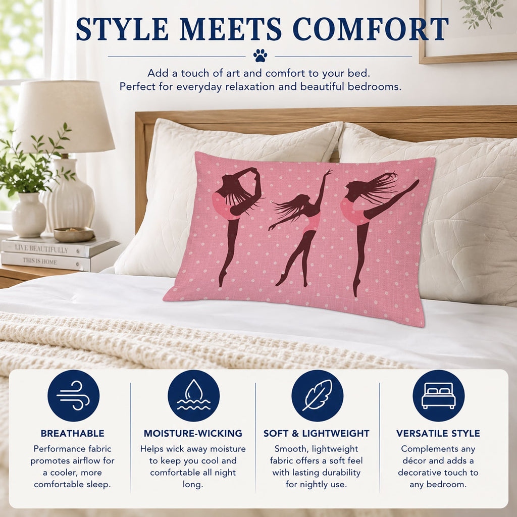 Dancers Linen Pink Polkadots Standard Pillowcase Lightweight Super Soft Easy Care Decorative Artwork Pillowcase, Standard