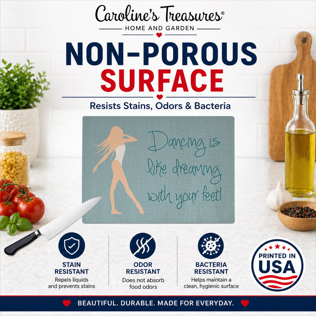 Dancing is Like Dreaming Cutting Board Tempered Glass Kitchen Cutting Surface, Heat Resistant Chopping, Non-Slip Feet, Food Prep & Serving
