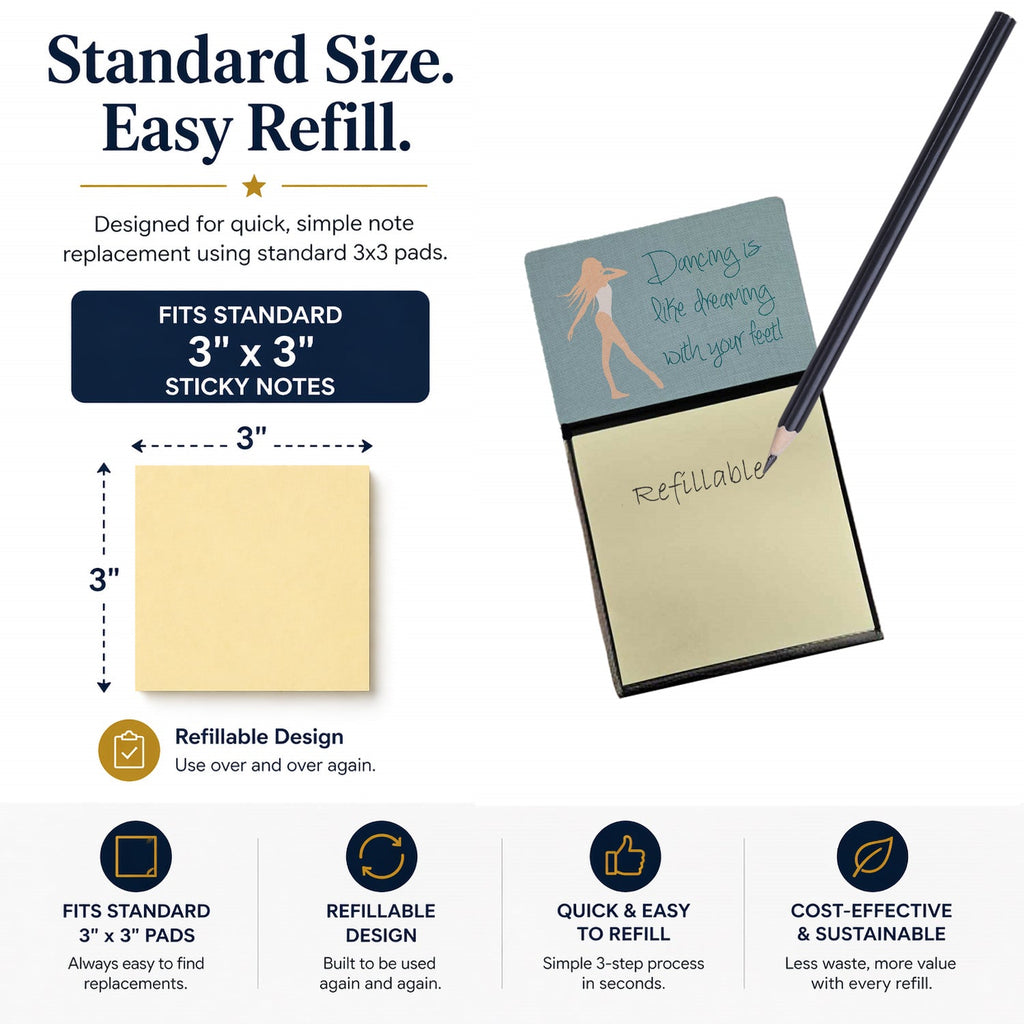 Dancing is Like Dreaming Watercolor Sticky Note Holder Refillable Dispenser Desk Accessory 3x3 Pad Gift
