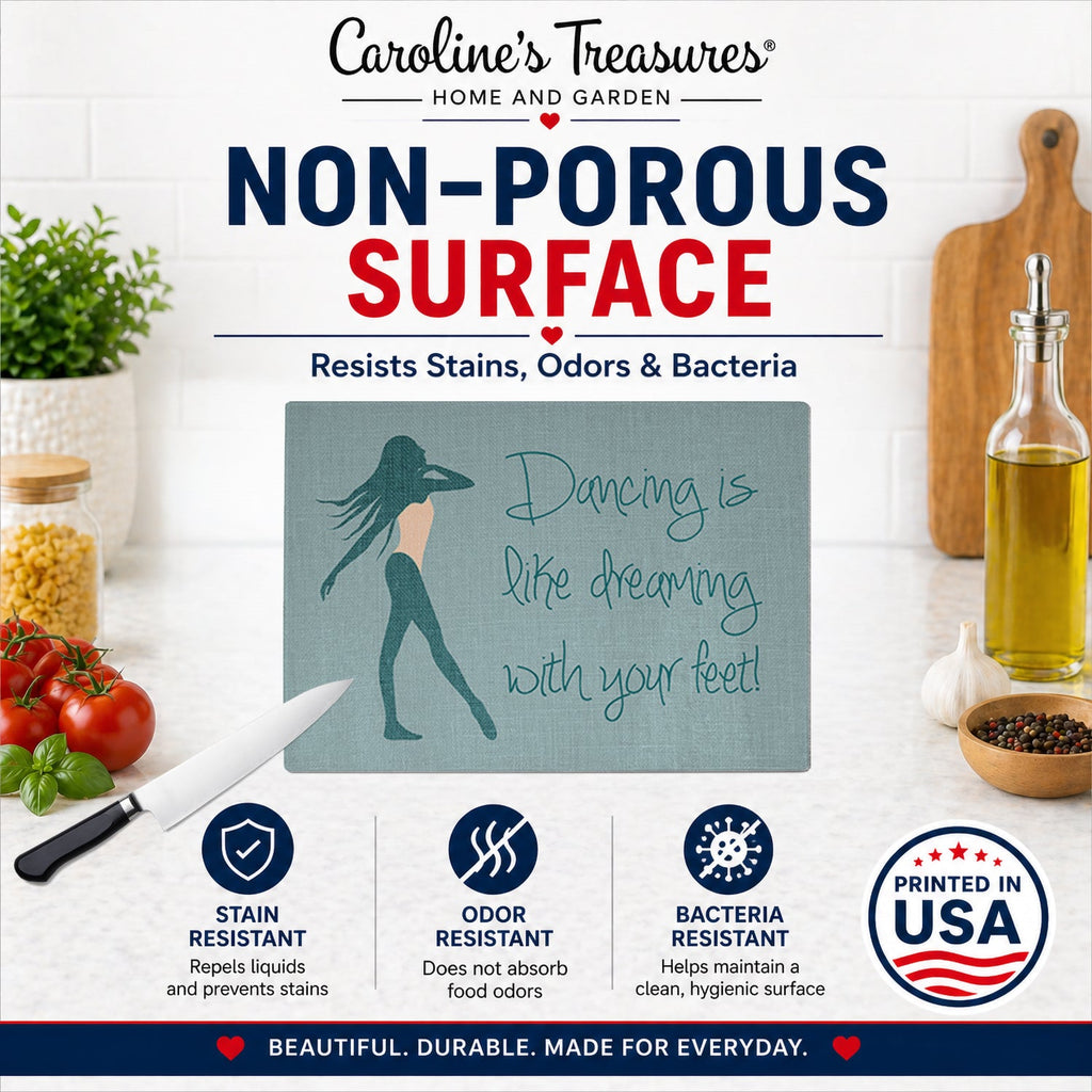 Dancing is Like Dreaming #2 Cutting Board Tempered Glass Kitchen Cutting Surface, Heat Resistant Chopping, Non-Slip Feet, Food Prep & Serving