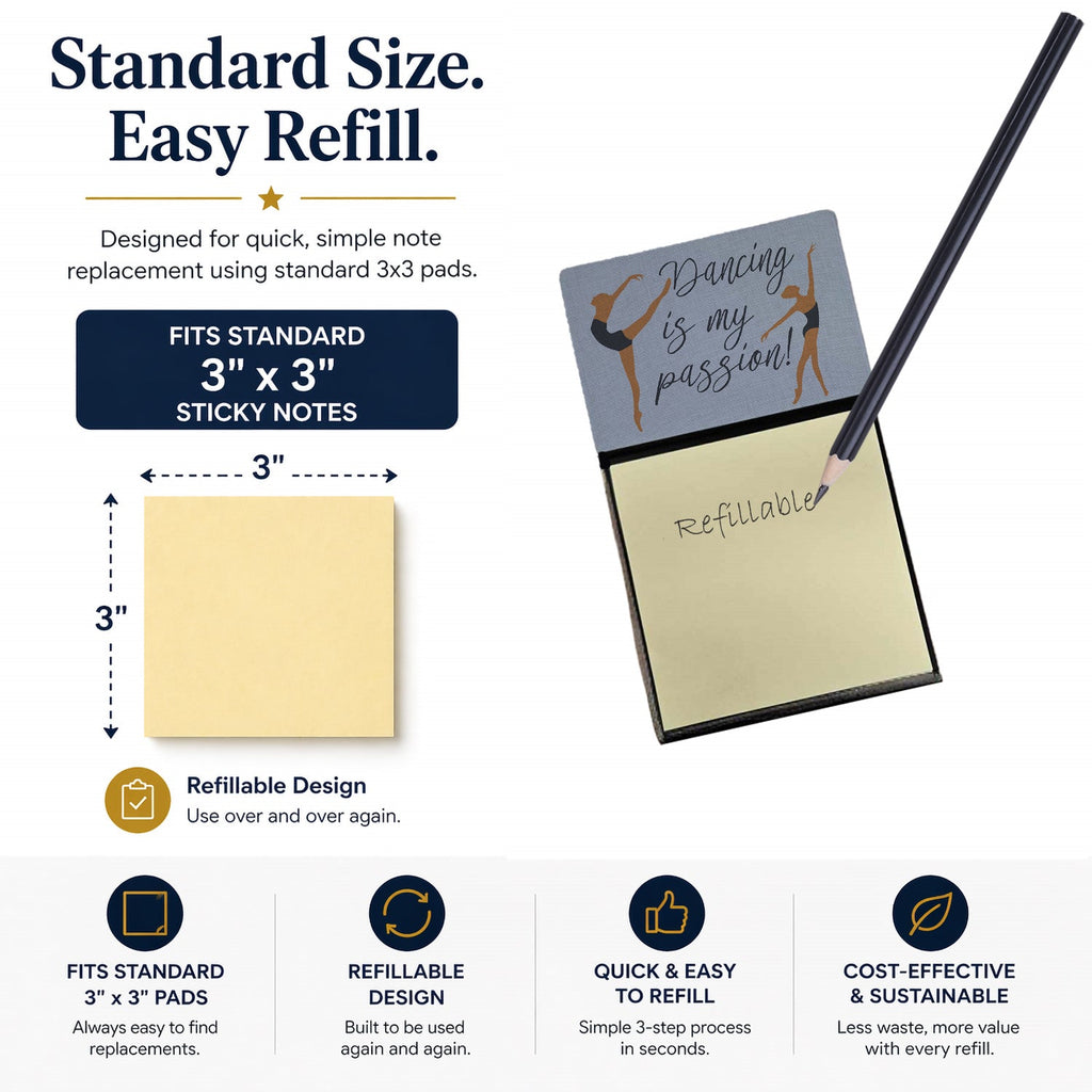 Dancing is My Passion Watercolor Sticky Note Holder Refillable Dispenser Desk Accessory 3x3 Pad Gift