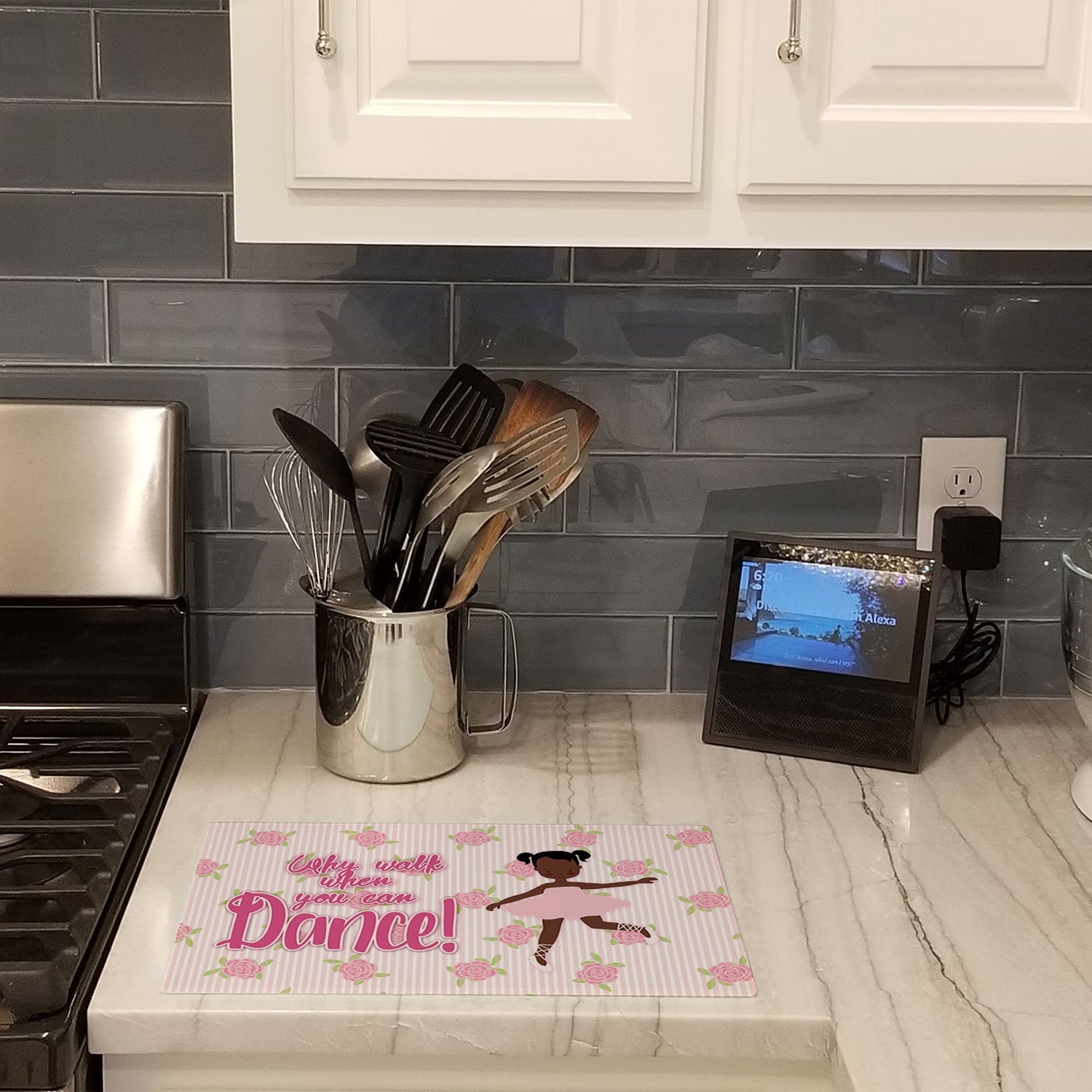 Ballet African American Pigtails Cutting Board Tempered Glass Kitchen Cutting Surface, Heat Resistant Chopping, Non-Slip Feet, Food Prep & Serving
