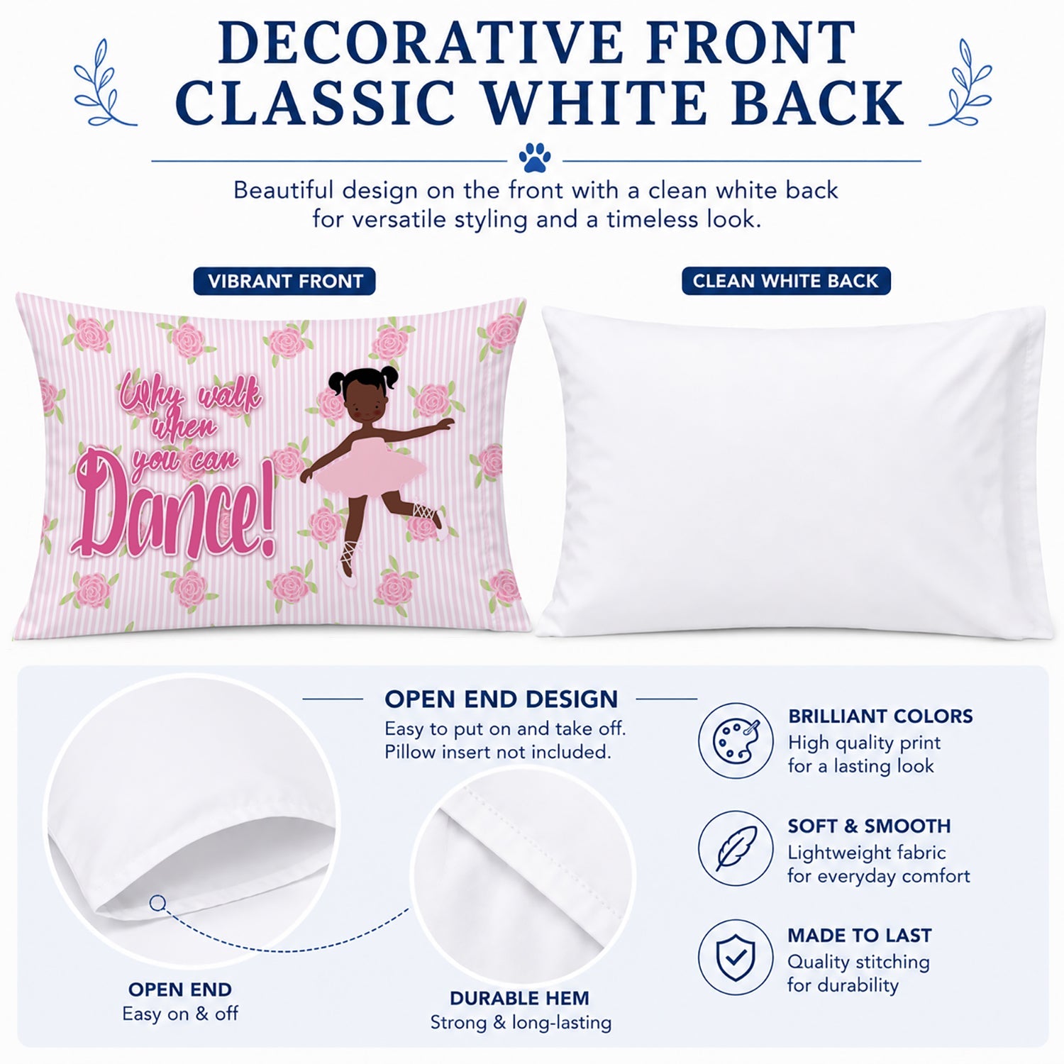 Ballet African American Pigtails Standard Pillowcase Lightweight Super Soft Easy Care Decorative Artwork Pillowcase, Standard