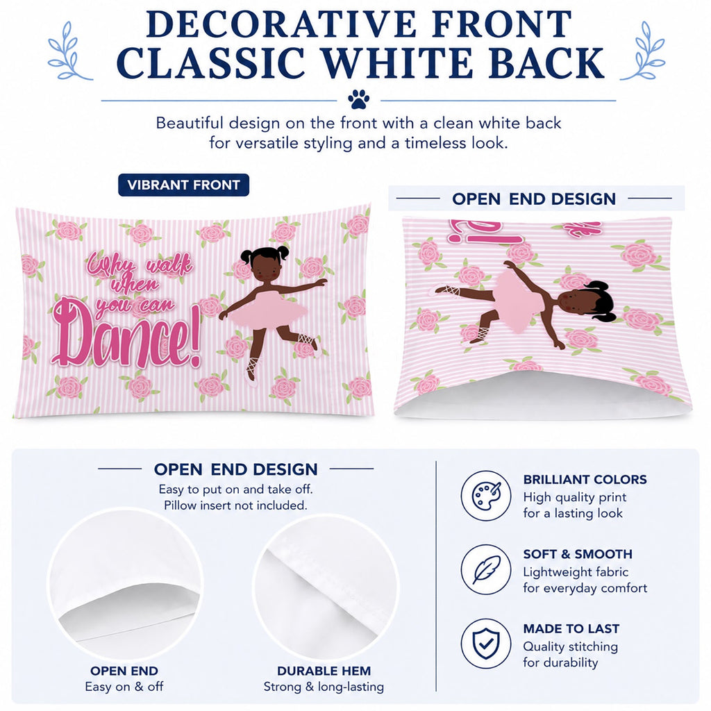 Ballet African American Pigtails Standard Pillowcase Lightweight Super Soft Easy Care Decorative Artwork Pillowcase, Standard