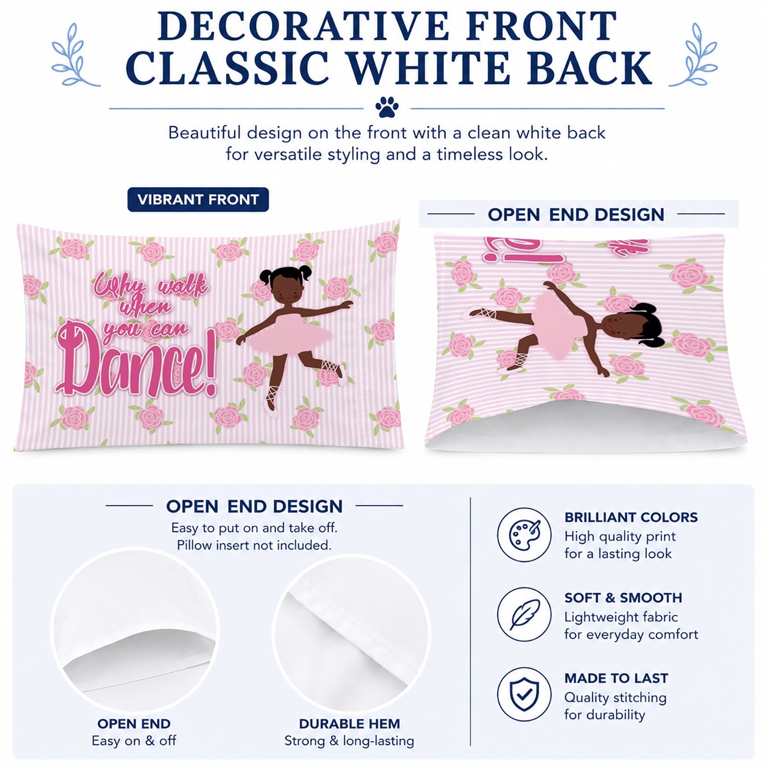 Ballet African American Pigtails Standard Pillowcase Lightweight Super Soft Easy Care Decorative Artwork Pillowcase, Standard