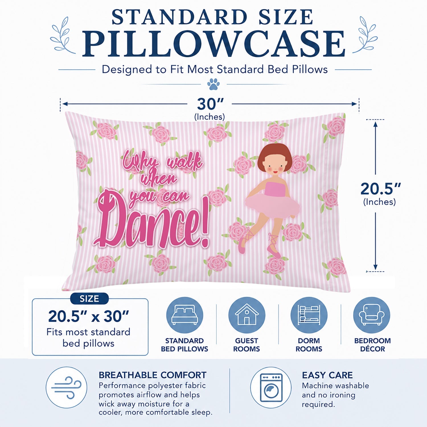 Ballet Red Short Hair Standard Pillowcase Lightweight Super Soft Easy Care Decorative Artwork Pillowcase, Standard