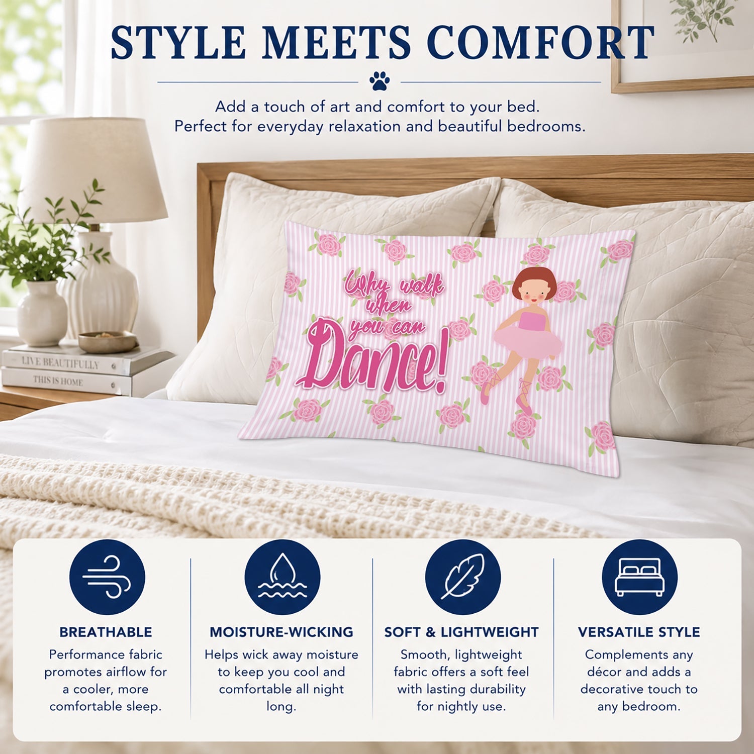 Ballet Red Short Hair Standard Pillowcase Lightweight Super Soft Easy Care Decorative Artwork Pillowcase, Standard
