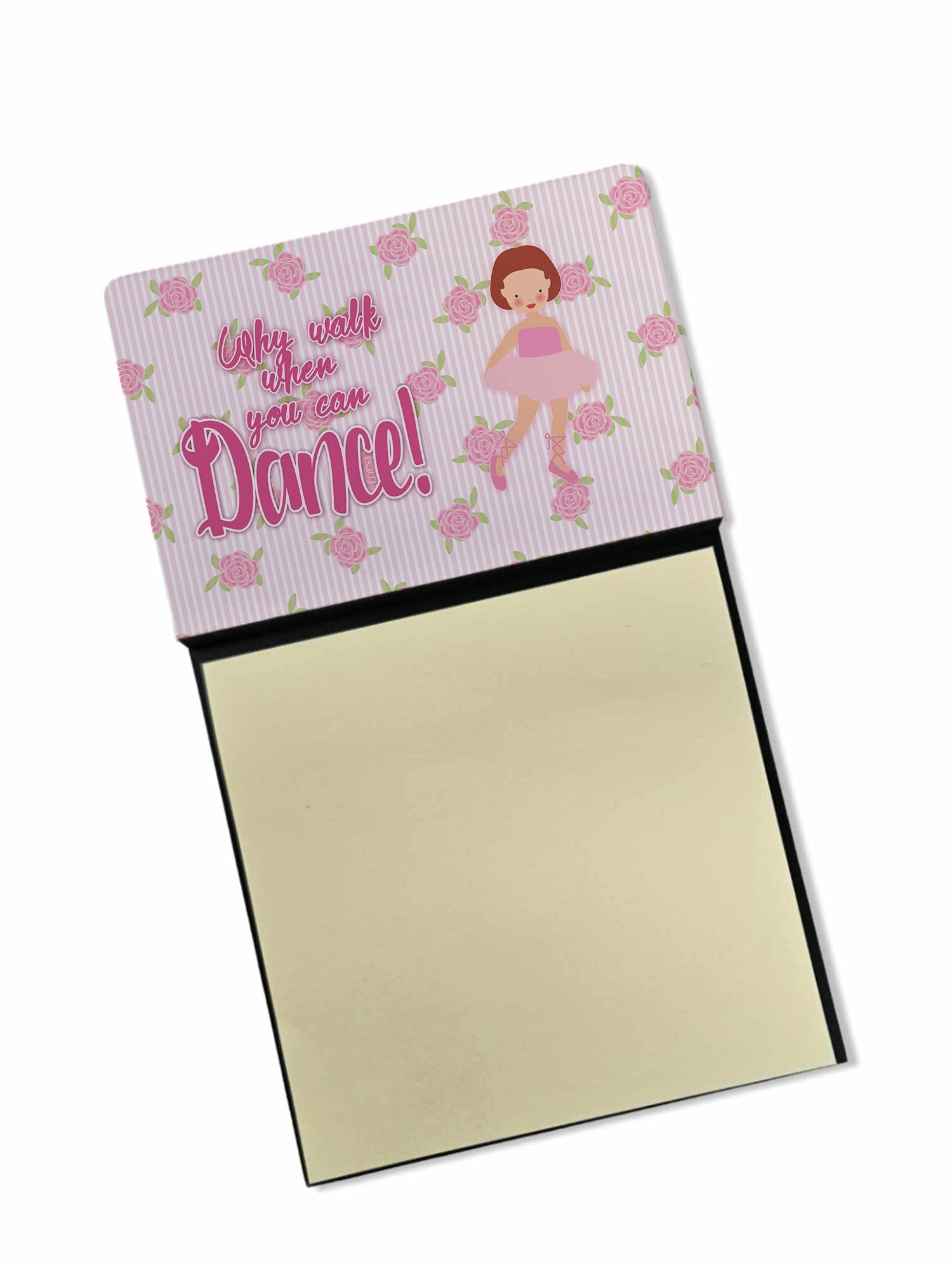 Ballet Red Short Hair Watercolor Sticky Note Holder Refillable Dispenser Desk Accessory 3x3 Pad Gift