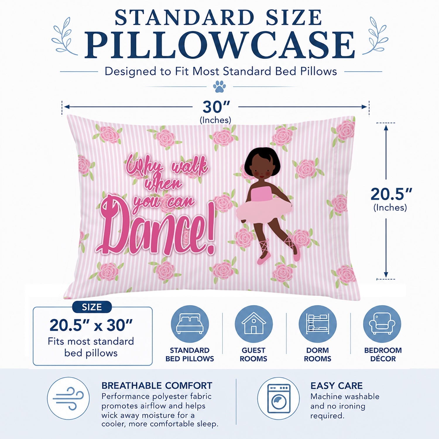 Ballet African American Short Hair Standard Pillowcase Lightweight Super Soft Easy Care Decorative Artwork Pillowcase, Standard