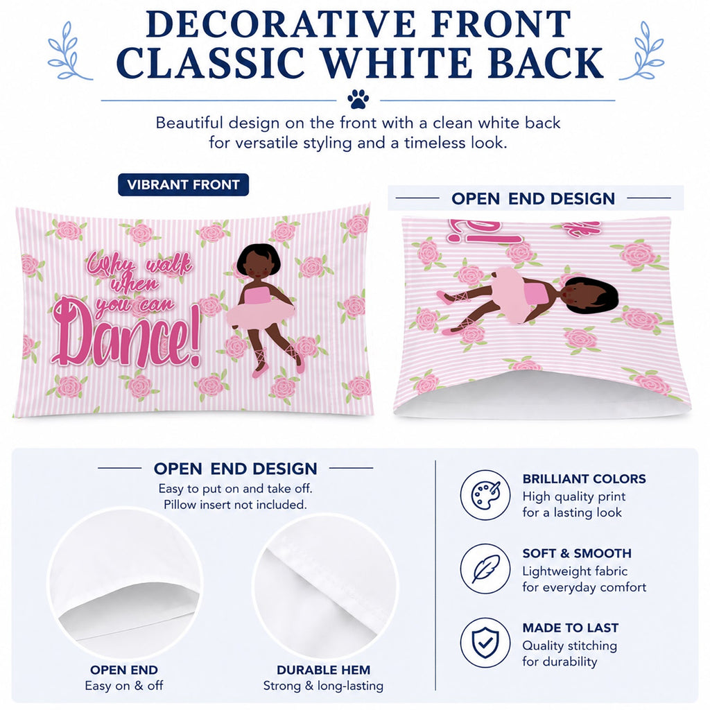 Ballet African American Short Hair Standard Pillowcase Lightweight Super Soft Easy Care Decorative Artwork Pillowcase, Standard