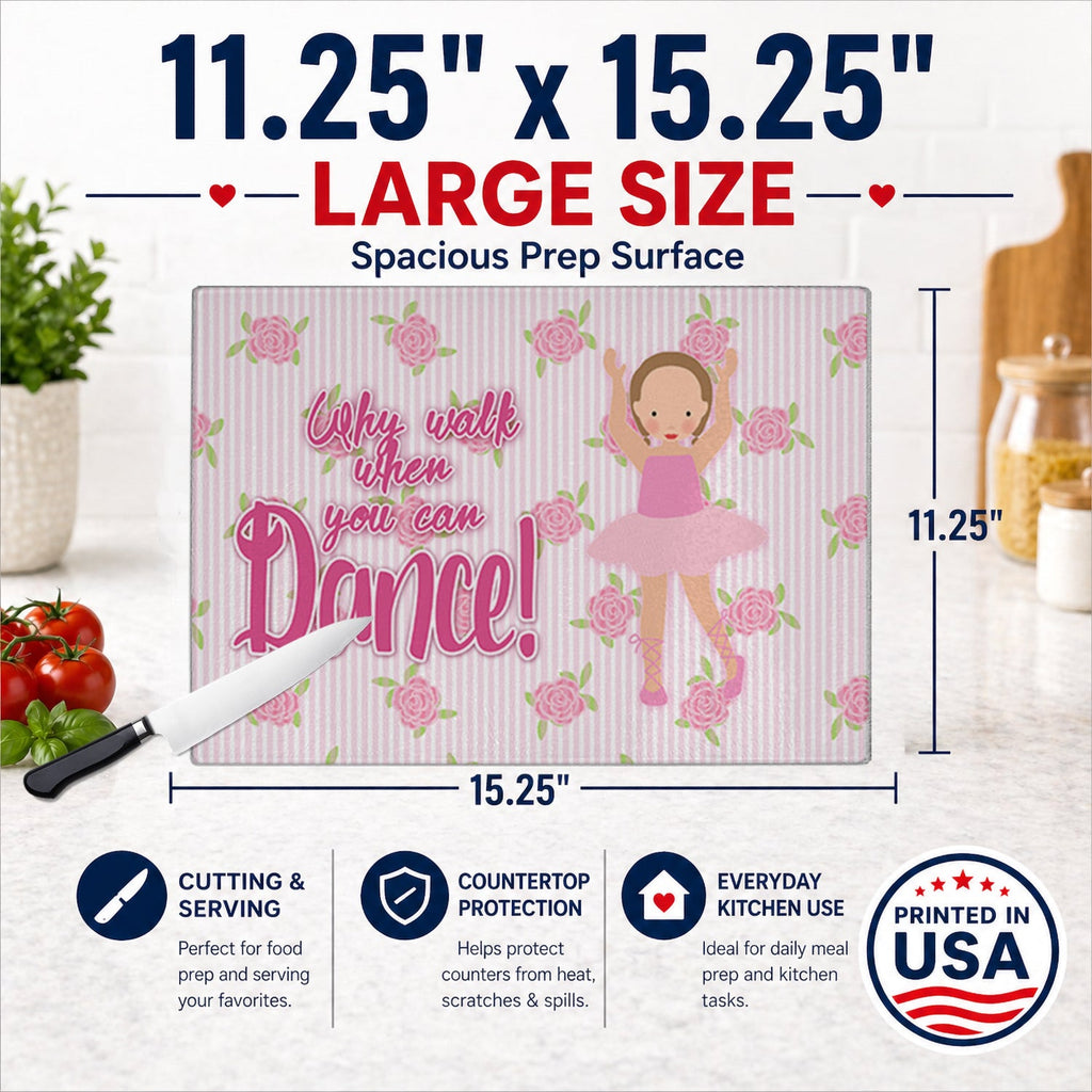 Ballet Brown Short Hair Cutting Board Tempered Glass Kitchen Cutting Surface, Heat Resistant Chopping, Non-Slip Feet, Food Prep & Serving