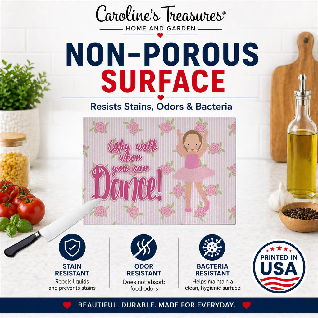 Ballet Brown Short Hair Cutting Board Tempered Glass Kitchen Cutting Surface, Heat Resistant Chopping, Non-Slip Feet, Food Prep & Serving