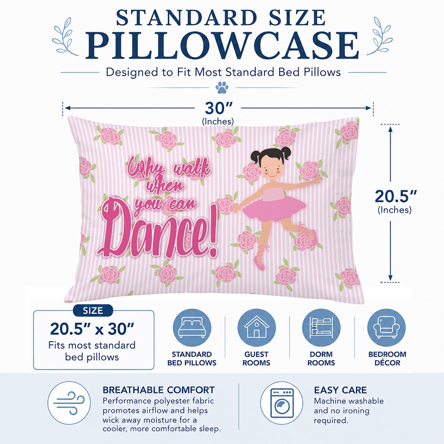 Ballet Pigtails Standard Pillowcase Lightweight Super Soft Easy Care Decorative Artwork Pillowcase, Standard