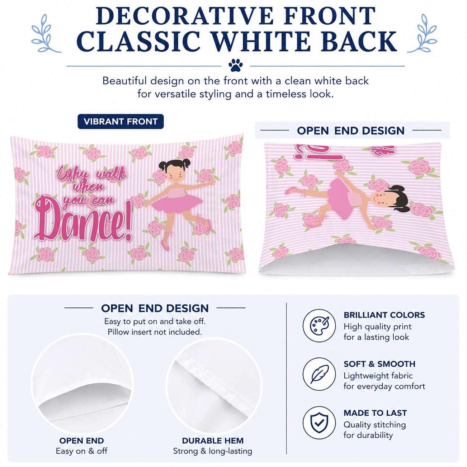 Ballet Pigtails Standard Pillowcase Lightweight Super Soft Easy Care Decorative Artwork Pillowcase, Standard