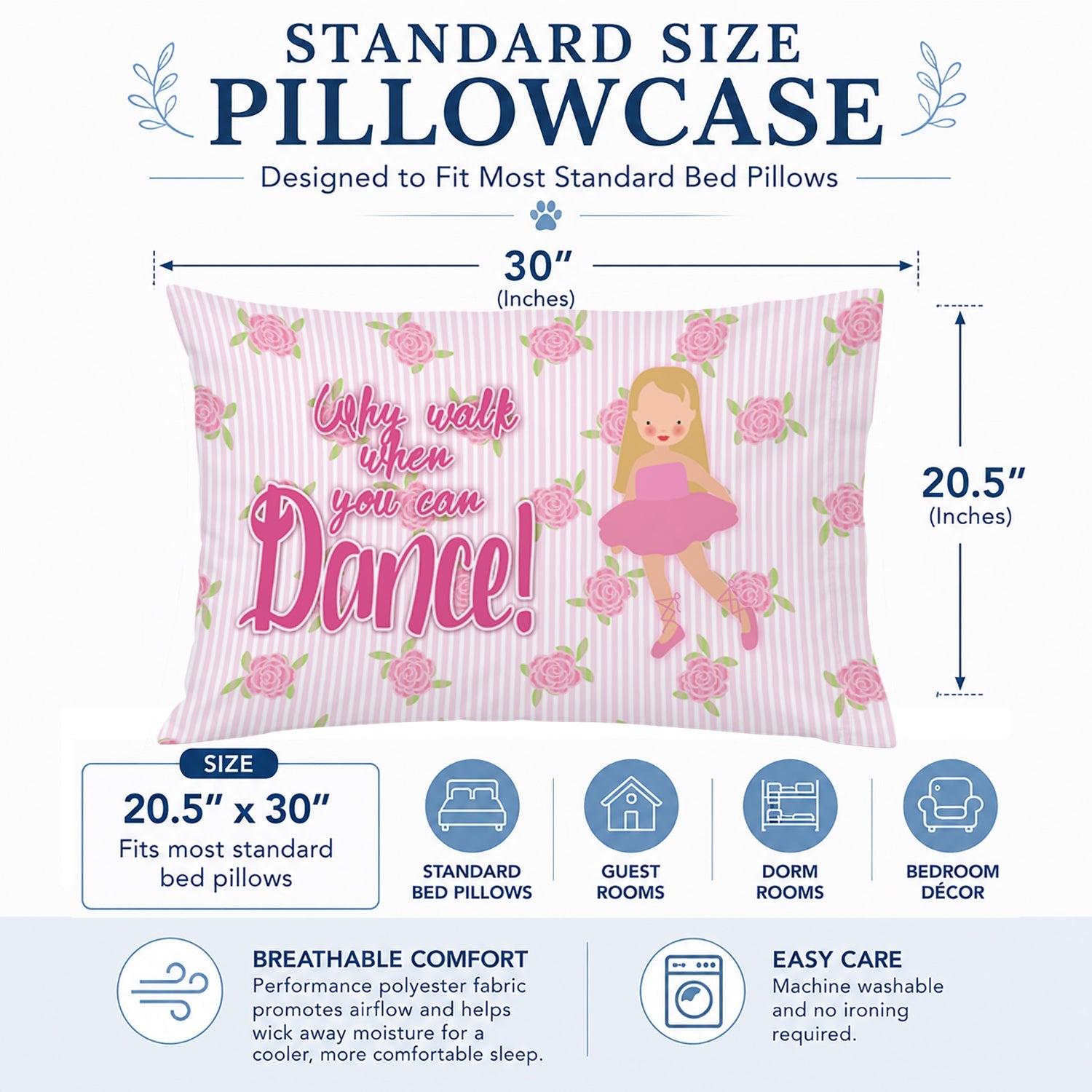 Ballet Long Blonde Hair Standard Pillowcase Lightweight Super Soft Easy Care Decorative Artwork Pillowcase, Standard