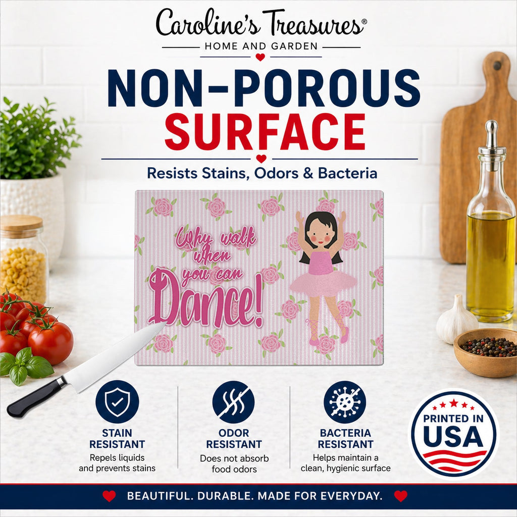 Ballet Long Dark Hair Cutting Board Tempered Glass Kitchen Cutting Surface, Heat Resistant Chopping, Non-Slip Feet, Food Prep & Serving