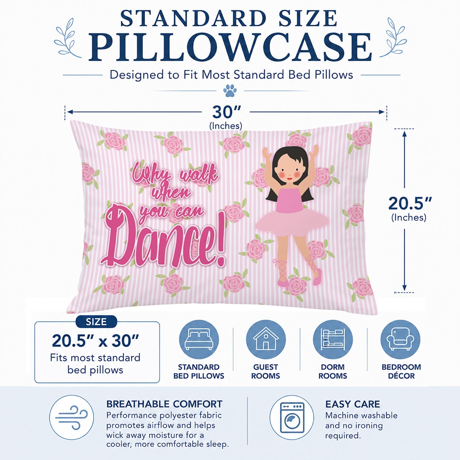 Ballet Long Dark Hair Standard Pillowcase Lightweight Super Soft Easy Care Decorative Artwork Pillowcase, Standard