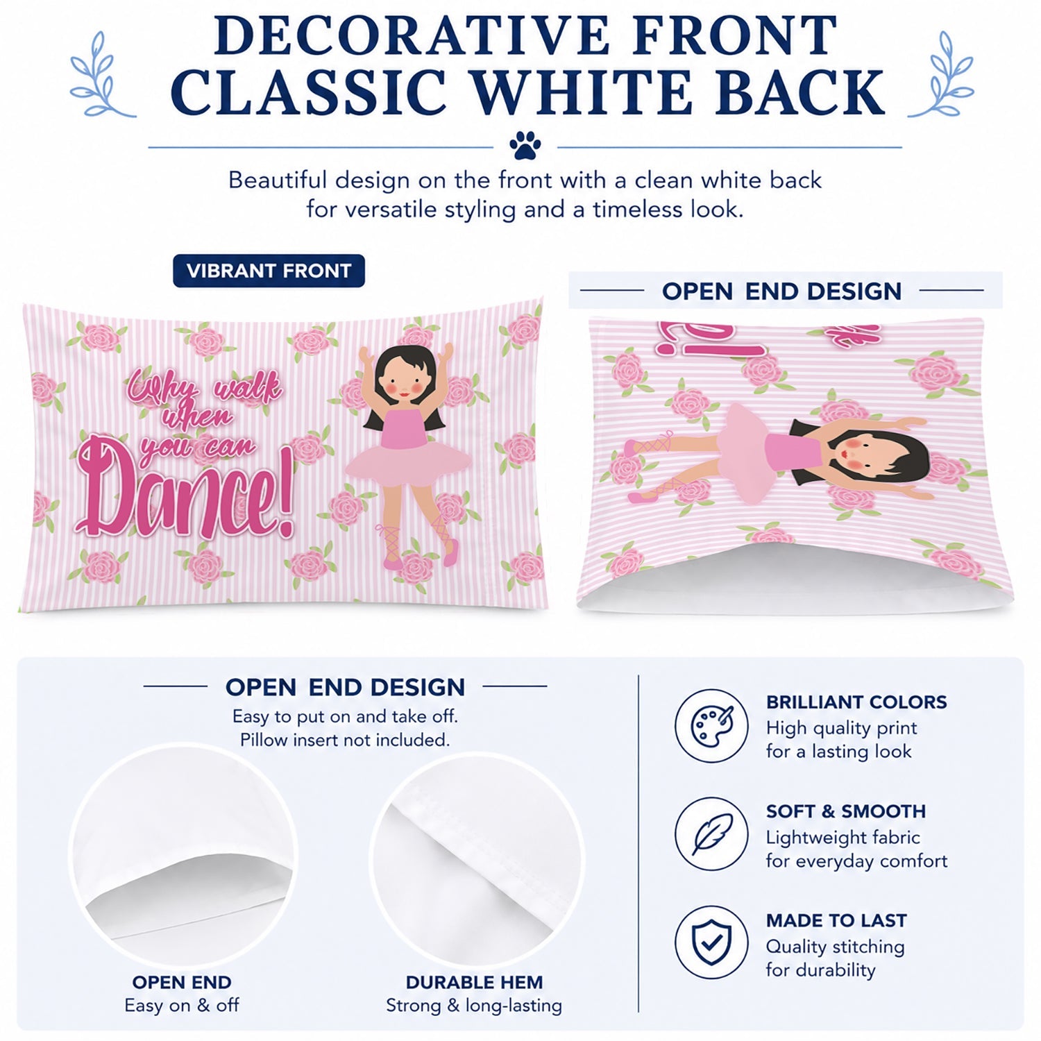Ballet Long Dark Hair Standard Pillowcase Lightweight Super Soft Easy Care Decorative Artwork Pillowcase, Standard
