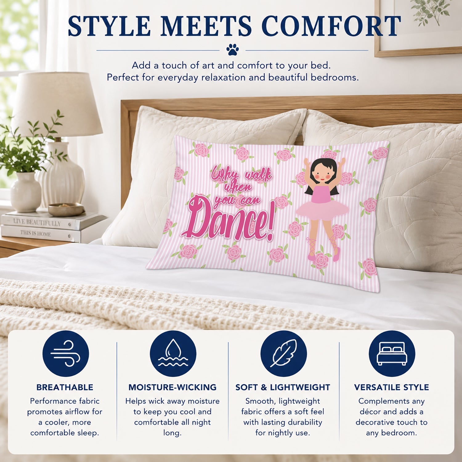 Ballet Long Dark Hair Standard Pillowcase Lightweight Super Soft Easy Care Decorative Artwork Pillowcase, Standard