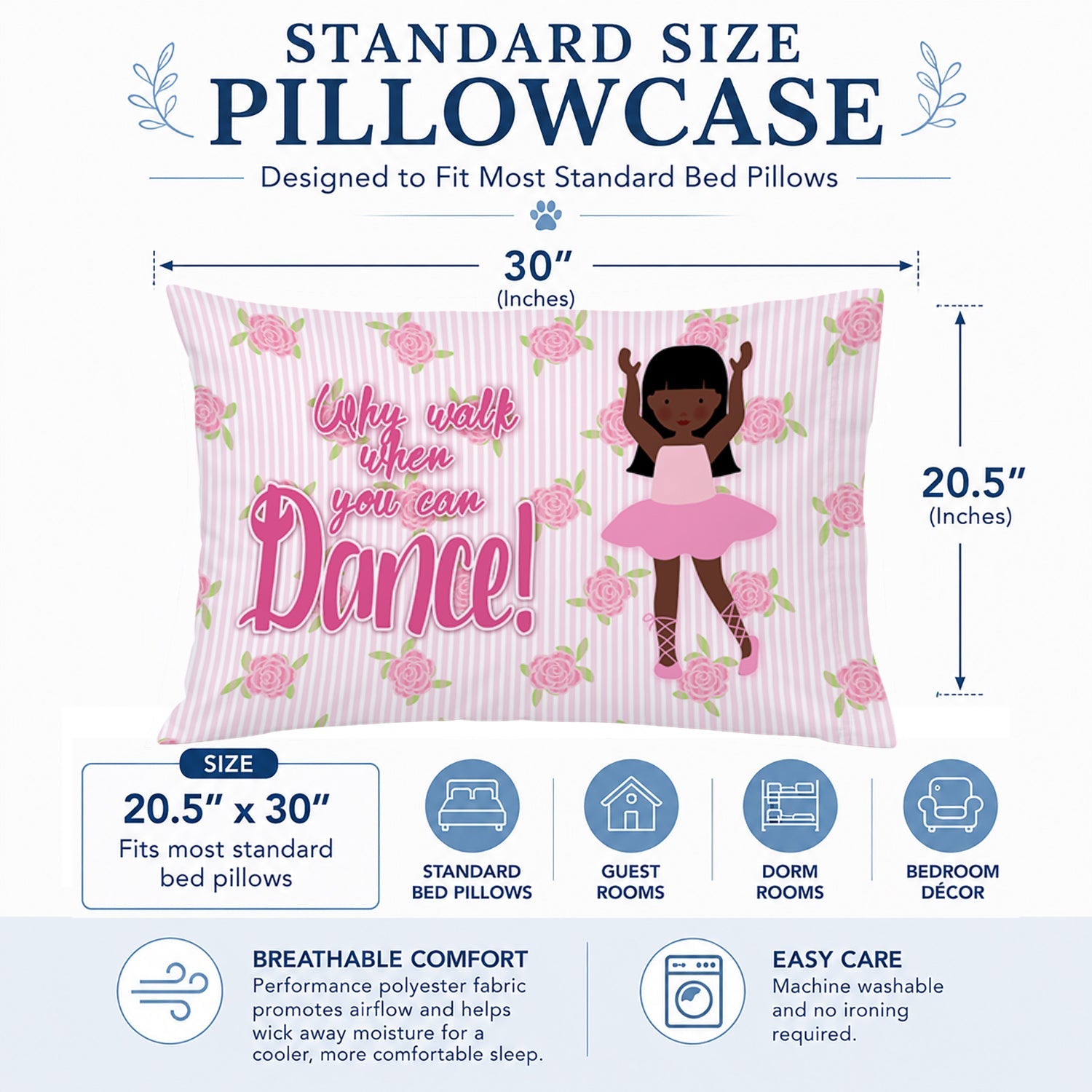 Ballet Long Hair African American Standard Pillowcase Lightweight Super Soft Easy Care Decorative Artwork Pillowcase, Standard