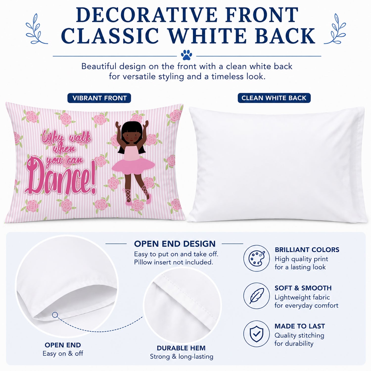 Ballet Long Hair African American Standard Pillowcase Lightweight Super Soft Easy Care Decorative Artwork Pillowcase, Standard