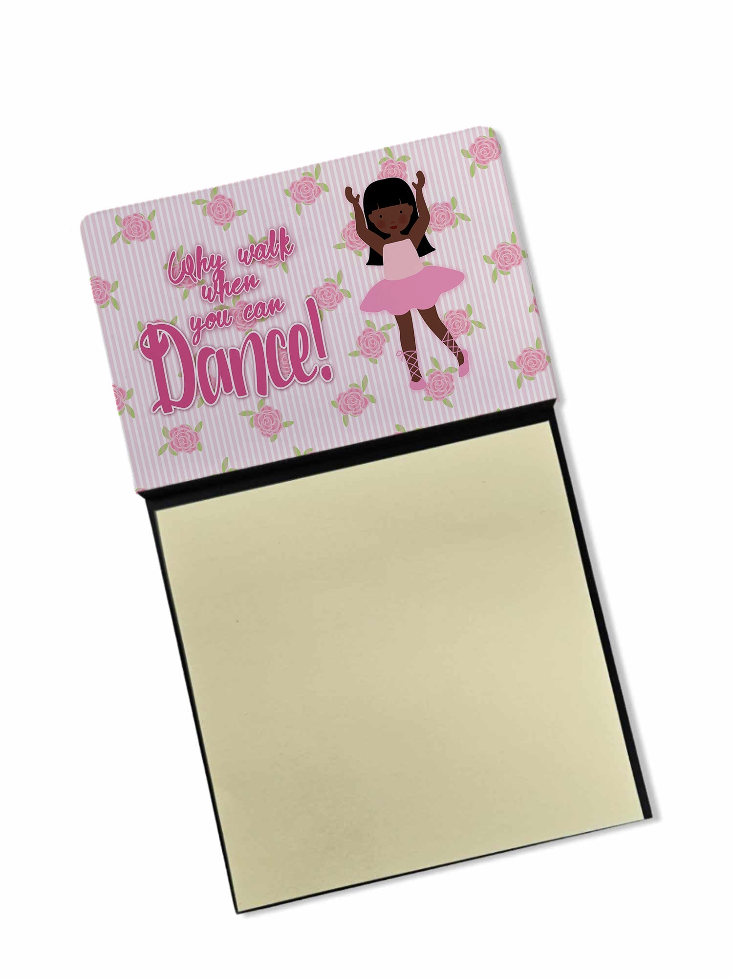 Ballet Long Hair African American Watercolor Sticky Note Holder Refillable Dispenser Desk Accessory 3x3 Pad Gift