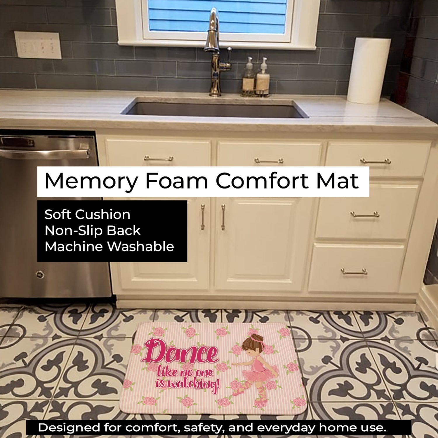 Ballet Dance Brunette Memory Foam Kitchen Mat Machine Washable Anti-Fatigue Cushion Comfort Bath or Kitchen Rug