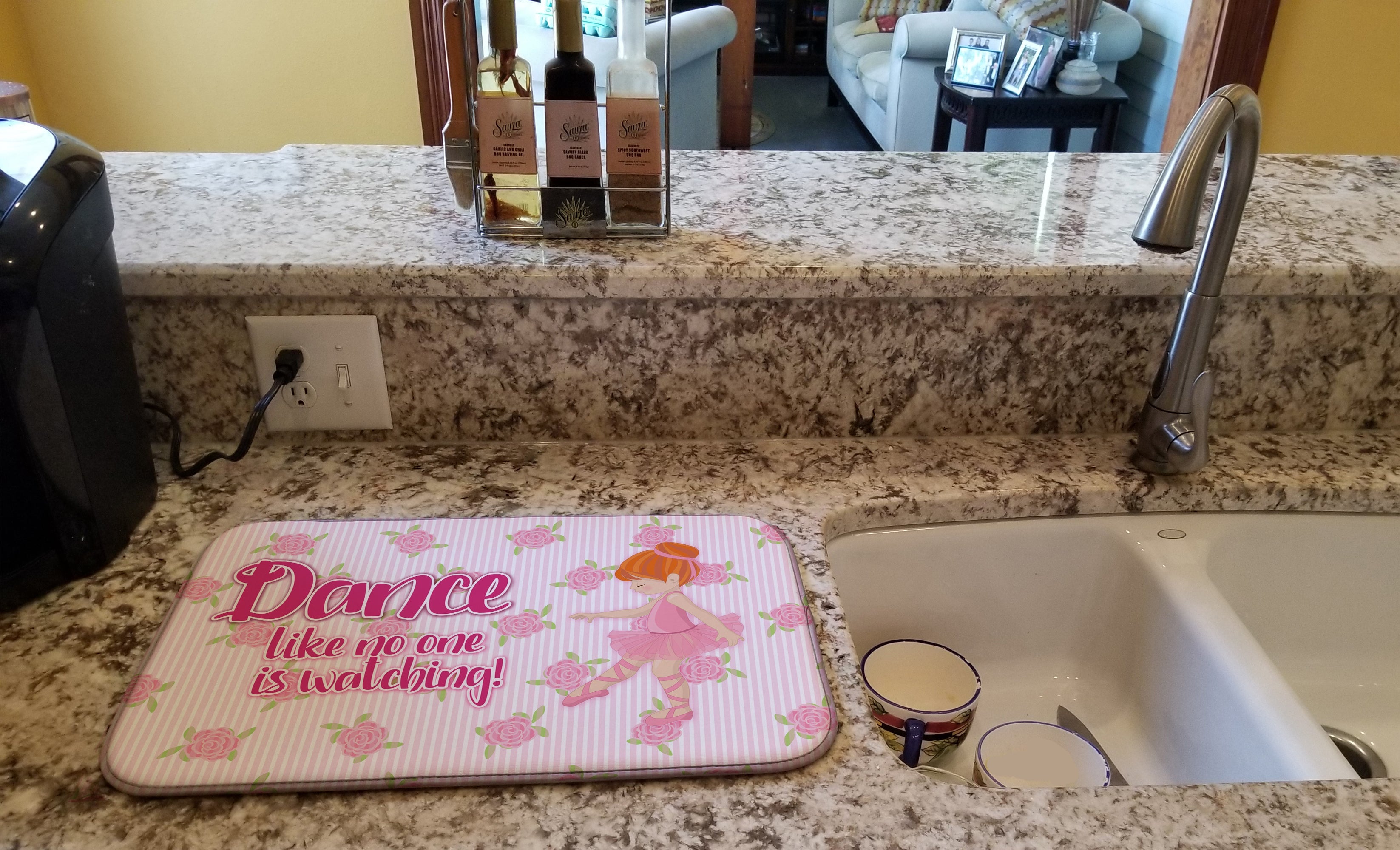 Ballet Dance Red Hair Dish Drying Mat Absorbent Dish Drying Mat Pad for Kitchen Counter Dish Drainer Mat for Countertop, 14 x 21", Multicolor