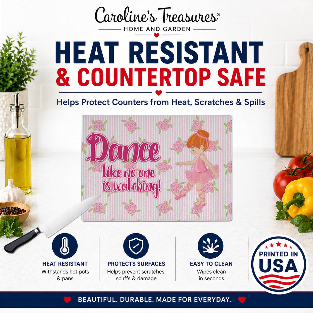 Ballet Dance Red Hair Cutting Board Tempered Glass Kitchen Cutting Surface, Heat Resistant Chopping, Non-Slip Feet, Food Prep & Serving
