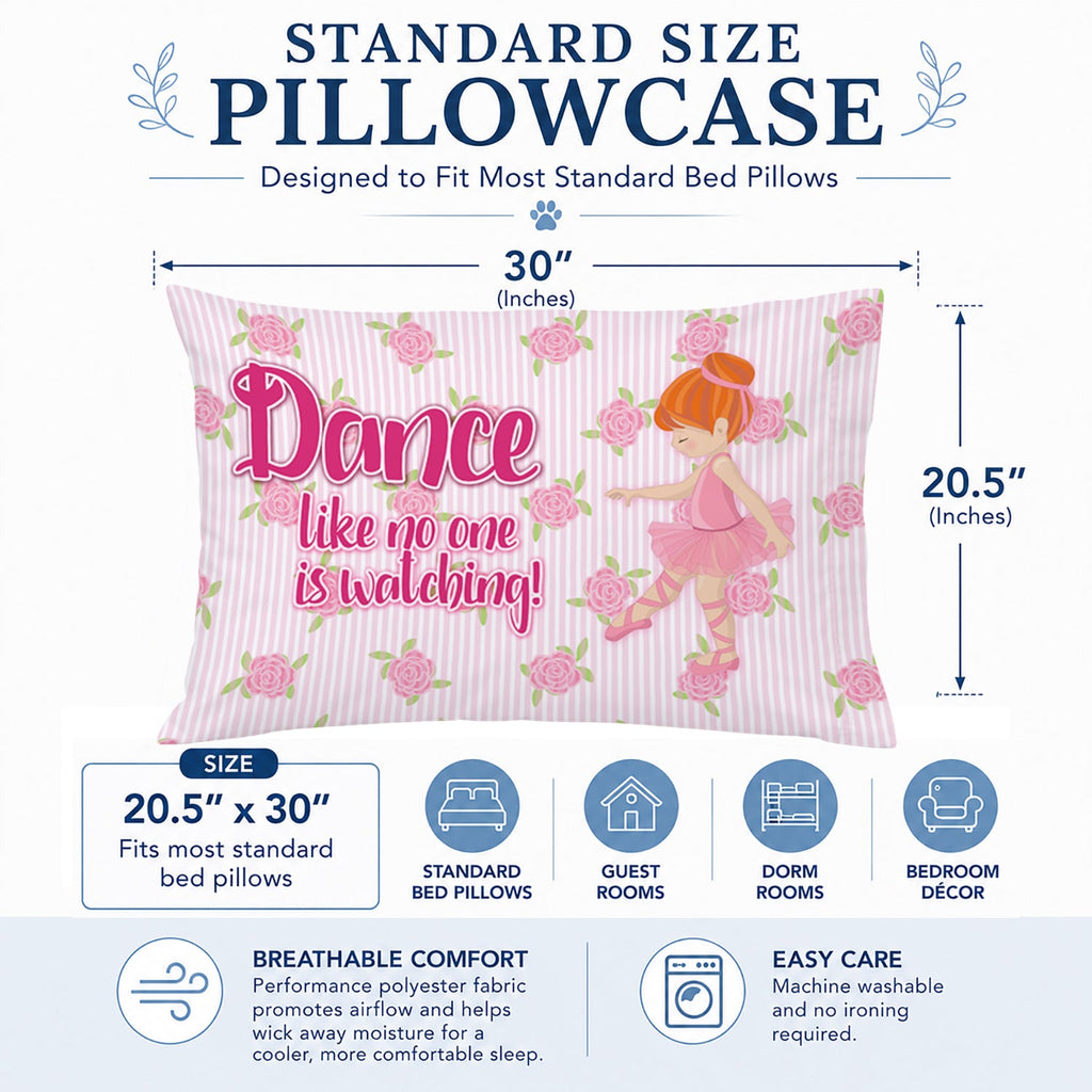 Ballet Dance Red Hair Standard Pillowcase Lightweight Super Soft Easy Care Decorative Artwork Pillowcase, Standard